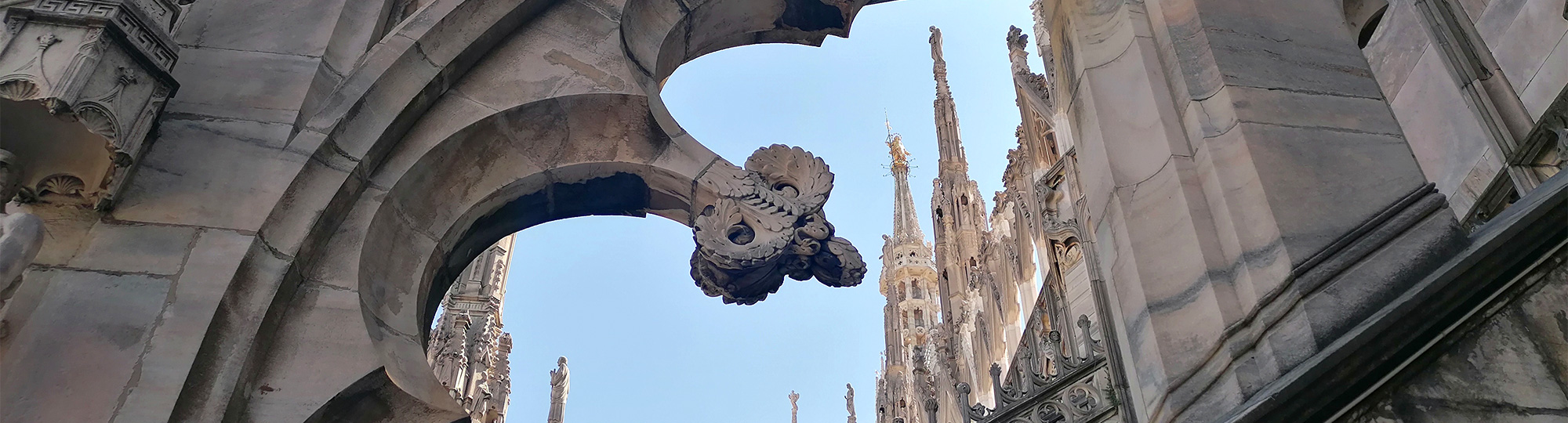 Sur le toit de marbre rose de la Cathédrale de Milan